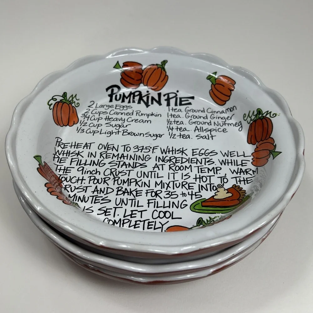 3 Cabells Too Magnolia Lane Collection Pumpkin Pie Recipe Fluted‎  Pie Plate